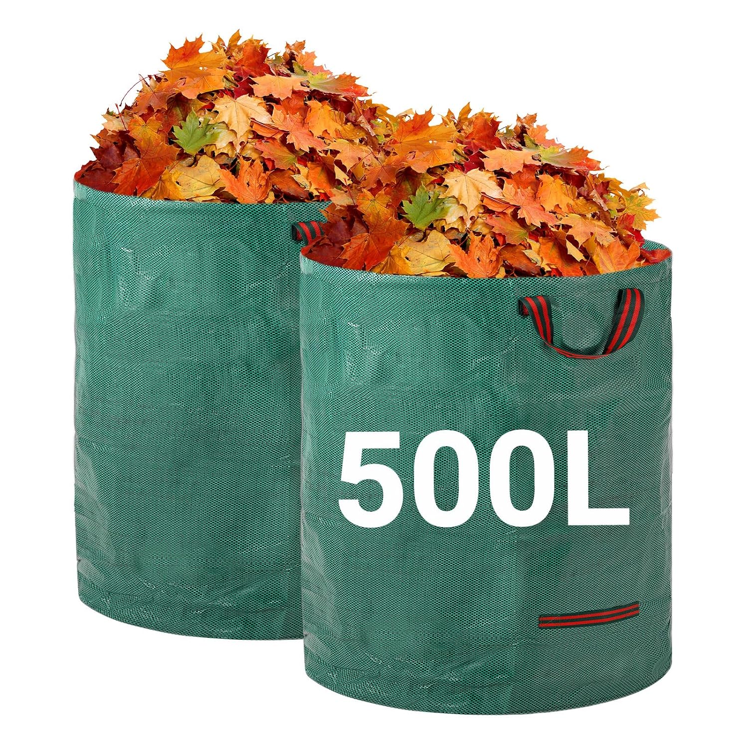 Velway 500 L x 2 Sacchi per Rifiuti da Giardino Riutilizzabili con Maniglie | Sacchi da Giardino Riutilizzabili in Tessuto Industriale per Foglie Rifiuti e Detriti Robusti e Antistrappo Verde