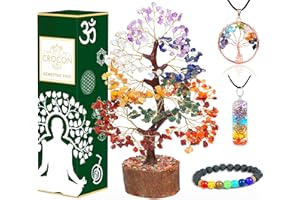 CROCON Seven Chakra Crystal Tree of Life with Bracelet & 2 Pendants Feng Shui Bonsai Decor Healing Crystals Spiritual Gifts for Cute Home Room & Desk Decor, Gifts for Women, Mom, Friend Her & Sister