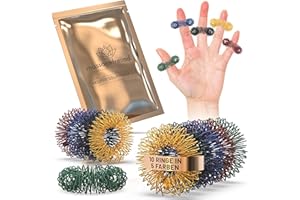 MASSAGEFREUND© Premium Akupressur Ringe - NEUHEIT 2025 - Akkupressurringe Stress-Ring Massageringe Fidget-Ring Skill-Ring Akupunktur Fingermassagering Adhs Anti Stress Finger Massage Ringe 10er-Set
