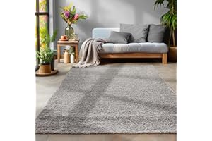 ‎SIMPEX SIMPEX Flauschiger Teppich Wohnzimmer Schlafzimmer Läufer Flur Esszimmer Küchenteppich Hochflor Einfarbig Modernes Design 30 mm Florhöhe Kuschelweich, Hellgrau, 140 x 200 cm
