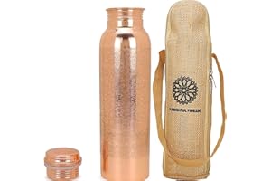 FURNISHFUL FINESSE Miedziana butelka na wodę do picia, naturalna miedziana butelka z torbą do noszenia, miedziane naczynie do jogi, studia fitness, wędrówek, ajurwedyjska butelka na wodę do picia,