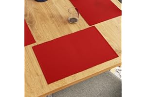 ‎ENCASA XO Encasa XO Platzsets Esstisch Set von 6 | Solide rot | Fein gerippte Baumwoll-Tischunterlage | Größe 48x32 cm | Maschinenwaschbar