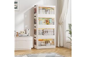 EnHomee Storage Boxes with Lids, 154L 4-Tier Stackable Large Plastic Bathroom Storage Drawers with Wheels,Clothes Storage & Organisation for Bedroom and Kitchen