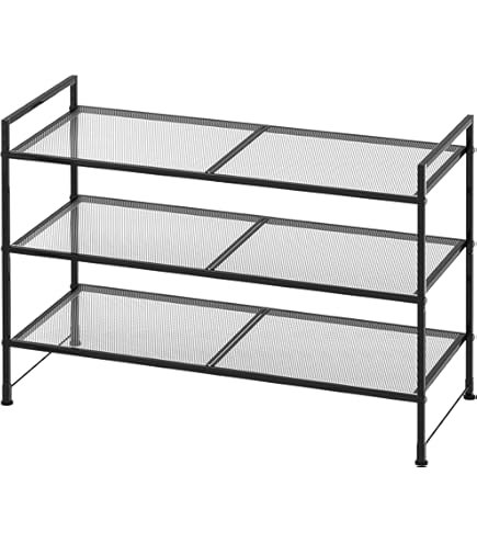 Home Basics 12 Pair Organizer Shoe Rack, 4 Tiered Shoe Organizer, Storage Shelf, Ideal For Entryway Hallway, Black