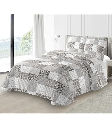 Couvre-lit Matelassé Boutis 220x240 Cm Avec 2 Taies D'oreiller - Microfibre Douce, Imprimé Double Face