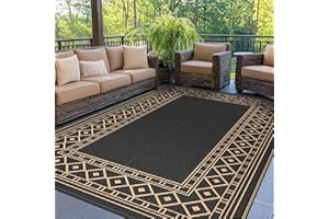 GENIMO Outdoor Rug 275 x 365 cm, Extra Large Waterproof Reversible Garden Rug, UV Resistant & Washable Plastic Carpet for Patio, RV, Picnic, Backyard, Balcony, Black Brown