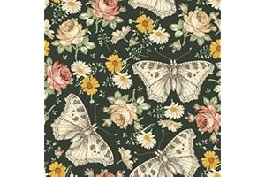 VaryPaper Papier Peint Fleur Papillon Vintage 44.5cmx200cm Papier Adhesif pour Meuble Papier Decoratif Autocollant Papier Peint Adhesif Mural Salon Papier Peint Salle de Bain Vinyle Chambre Fille