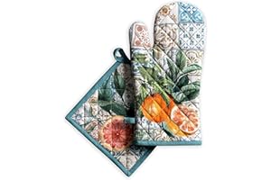 Maison d' Hermine Wielkanocna rękawica do piekarnika (19 cm x 33 cm) i uchwyt na garnek (20 cm x 20 cm) 100% bawełna, odporny na wysokie temperatury, zestaw do grillowania, gotowania, pieczenia,