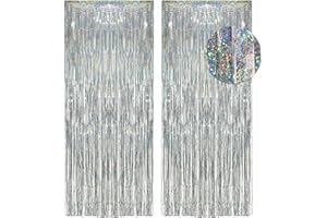 2PCS Lametta Vorhänge Probuk 1m*2.5m Silber Glitzer Folienfransen Metallische Vorhang Tinsel Folie Vorhang Streamer Hintergrund Dekorative für Geburtstag,Hochzeitsfeier,Weihnachts,Neujahrsdekorationen