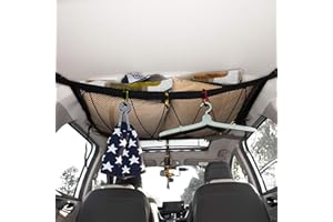 STOREBAO Groß Autodach Gepäcknetz für Aufbewahrung, Autodach Gepäcknetz Decke, Autodecke Dach Universal Netztasche Mit 3 Karabinern (Schwarz Plus)