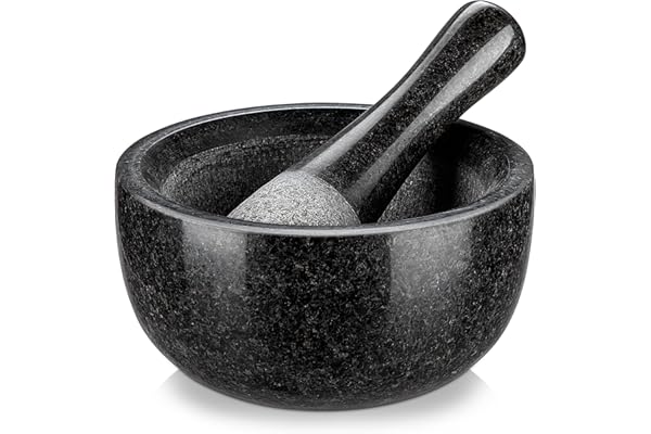 Velaze Mortier et Pilon Cuisine en Granit, pour Epices et Herbes, Diamètre de 16cm, Emsemble de Mortier, Poli Pierre Naturelle