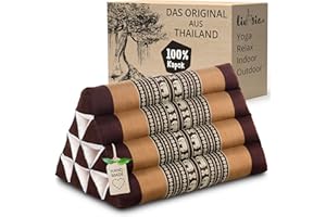 ‎LIVASIA livasia Rückenstützkissen mit Muster, Dreieckskissen für den Garten, Keilkissen mit Kapok, vegan und handgefertigt, Meditationskissen 30x50x29cm (Braun/Elefanten)