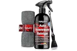 ‎IVALITY Ivality® Premium Auto Innenraum Reiniger Set 500ml - Cockpitpflege für die Innen Reinigung von Kunststoff, Polster, Leder & Armaturen - Auto Pflege Innenraumreiniger mit Pinsel - Cockpit Reiniger