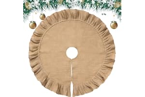 Sinmoe Weihnachtsbaum Rock Leinen Weihnachtsbaum Decke Plissee Christbaumdecke mit Rüschen Rustikal Sackleinen Baumrock Herbst Baum Dekoration für Party Winter Herbst Bauernhaus Dekor (80 cm)