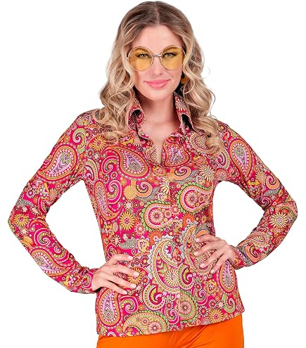 Widmann Milano 60er Jahre Bluse Für Damen – Hippie, Flower Power & Karneval Im Retro-Design