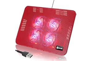 KLIM Serenity + Laptop Cooling Pad for Laptop + 11 to 15.6 inches + Perfect for Small and Medium Laptops + Stable and Sturdy Metal Grid + Silent Laptop Cooling Stand + Red
