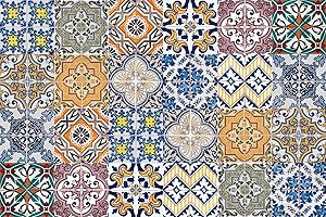 Queence Küchen Spritzschutz Fliesen - "Portugal Style" 60x40 cm | Küchenrückwand | Alu-DiBond | Fliesenschutz für den Herd und Spüle | Küchenfliesen | Fliesenspiegel | Rückwand