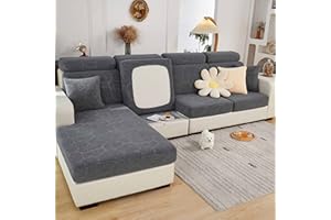 SHOWYLIVE Sofa Seat Cushion Covers- High Stretch Non-Slip Couch Sofa Cover 1-Piece Universal for 1 2 3 4 Seater L Shape Chaise Longue Sofa Slipcovers for Living Room Dogs Pet (1 Seater, Leaves Grey)