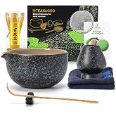 TEANAGOO Matcha Kit (7 pieces) Matcha Whisk Set Matcha Bowl with Spout Bamboo Matcha Whisk (Chasen) Spoon (Chashaku) Stand fo
