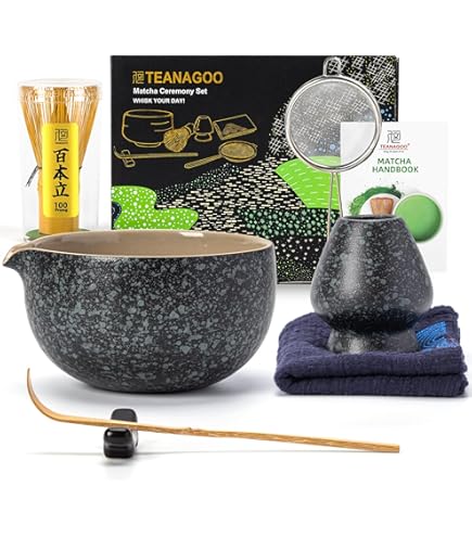 Marce Matcha-Set Aus Bambus & Keramik – Inkl. Schneebesen, Schüssel Mit Ausgießer, Sieb, Halter & Schaufel, Perfekt Für Traditionellen Matcha-Tee