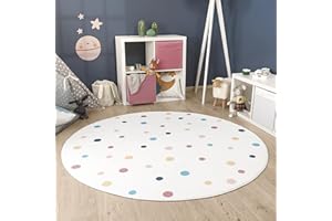 ‎PACO HOME Paco Home Kinderteppich Teppich Kinderzimmer Rund Spielmatte Babymatte Waschbar Bis 30 Grad Sonne Regenbogen Schriftzug Motiv, Grösse:Ø 100 cm Rund, Farbe:Bunt 3