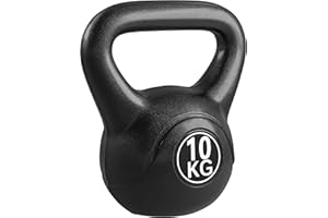 HOMCOM Pesa Rusa 4 kg a 14 kg, Kettlebell Revestimiento de Plástico y Relleno de Arena, con Mango Ancho y Base Plana, para Entrenamiento Culturismo, en Casa, Gimnasio, Negro