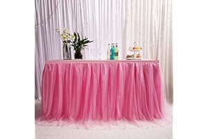 MYMM 14ft / 426cm Rosa Tischrock, romantische Tüll Schreibtisch Gaze, Tischdekoration, Schneeflocke Wonderland Tutu Tischdecke, für Babyparty,Hochzeit,Geburtstag,Party,Bar,Valentinstag Weihnachten