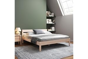 HANSALES Łóżko drewniane 180 x 200 cm Külli Scandi Style ze stelażem rolowanym z nieobrobionego twardego drewna brzozowego FSC® - ponad 700 kg - łóżko pojedyncze z zagłówkiem - łóżko dziecięce, łóżko młodzieżowe, łóżko dla gości