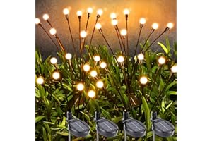 PhilzOps Luci Solari Esterno, 4 Pezzi 32 LED Lucciole Luci Solari Giardino Impermeabile Firefly Lampade Solare Decorazione per Cortile Esterni Giardino Prato Balcone Patio Paesag, Bianco Caldo