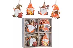 ‎VALERY MADELYN Valery Madelyn 24er Holz Deko Hänger Herbst Dekoration, 4.5-5.5cm Zwerg Wichtel Ahornblatt Pilz Fensterhänger mit Schnur zum Aufhängen fur Herbstdeko Erntedankfest Halloween