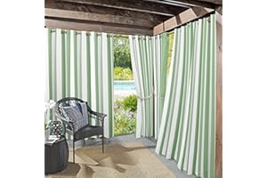 Sun Zero Valencia Lot de 2 Panneaux de Rideaux à œillets écoénergétiques à Rayures pour intérieur/extérieur avec Protection UV, 137,2 x 213,4 cm, Vert Spa