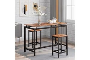 ModernLuxe Bar Table Set with 2 Bar Stools Breakfast Bar Table - Perfect for Kitchen, Living Room, and Party Room - Create a Stylish Breakfast Bar or Kitchen Counter Industrial Style Rustic Brown