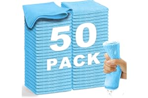 WEAWE Chiffon Microfibre 50 pièces Doux, Absorbants, Réutilisables et Non Pelucheux (30,5x30,5 cm) pour Le Lavette Nettoyant Microfibre Menage de la Maison et de la Voiture (Bleu).