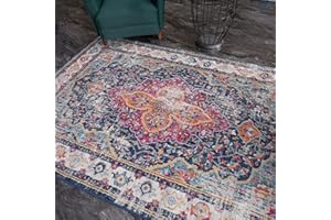 THE RUGS AREA RUGS LIVING ROOM BEDROOM LARGE SMALL VINTAGE SOFT SHORT PILE BORDERED CLASSIC ORIENTAL DESIGN TRADITIONAL PERSIAN MOROCCAN BOHO CARPET - XLARGE 200X290 CM, MULTICOLOURED TRADITIONAL DESIGN