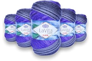 LaVita Yarn BATIK DG09 - Hilo de lana para tejer a mano, paquete de 5 unidades , 100 % hilo deportivo acrílico, 100 g por ovillo, 170 m
