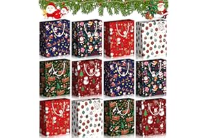 ZZQVIP 12 Piezas Bolsas de Regalo Navidad, 6 Estilos Diferentes Incluida una Cuerda de Algodón Portátil, 19 * 10 * 23CM, para Fiesta Infantil, Celebraciones,Cumpleaños,Christmas