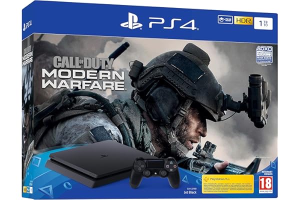 Sony, Pack PS4 Call Of Duty, Console PlayStation 4 Slim 1 To + 1 Manette Sans Fil DUALSHOCK 4 V2 + Jeu Call of Duty Modern Warfare, Châssis F, Couleur : Jet Black