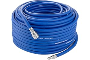 Poppstar Tuyau d'air comprimé de 50 m pour compresseur (en PVC hybride avec garniture, Diametre interieure 9,2mm avec raccord rapide standard), jusqu'à 20 bar, bleu