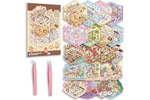 HECTICCORE Autocollants 3D scène miniature,20 scènes kawaii à coller pour créer ta maison/boutique/café,stickers livre DIY enfants adultes,Autocollant décoratif anti-stress avec clip,Idée cadeau loisirs créatifs