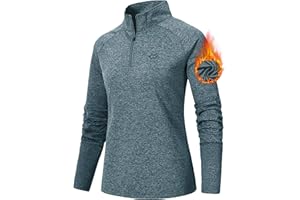 AjezMax Camiseta Deporte Mujer de Manga Larga Camisetas Corriendo Invierno Secado Rápido Sudadera de 1/4 Zip con Agujeros para los Pulgares