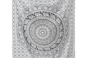 Popular Handicrafts Wall Hanging Tapestry for Bedroom Hippie Mandala Bohemian Tapestry Floral Design Indian Magical Thinking Tapestries Dorm Decor 54 x 60 Inches (140cm x 152cm) Black & White
