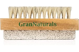 GRANNATURALS Hand & Foot Brush with Pumice Stone - Natural Bristle Dry Body Exfoliator & Scrubber for Calluses and Dead Skin on Feet, Heels, and Hands - Wooden Handle - Men & Women