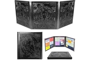 CASEMATIX DM Screen - 3-Panel Travel Ready Dungeon Master Screen with Transparent Pockets, PU Leather GM Screen, Wet-Erase Compatible, Compact Size for Portable Tabletop RPG Campaigns