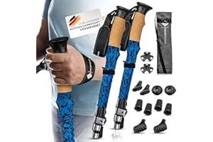 HrubyRoad® Wanderstöcke Teleskop Faltbar | Nordic Walking Stöcke Damen und Herren | Ultrastabile Trekkingstöcke [mit 6 Aufsätzen] | Echt Kork Griff