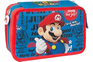 FRANCO COSIMO PANINI SUPERMARIO - Astuccio 3 Scomparti Bambina e Bambino, con Interno Organizzato, Tasca a Zip e Organizer Portapenne - Astuccio Scuola Media e Elementare in Tessuto, 20x13x7h cm