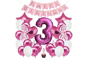 envami® Decorazioni Compleanno 3 anni Bambina Rosa - Kit Palloncini Compleanno 3 anni - Festoni Compleanno Bambina - 3anni Di Compleanno - Palloncini 3 anni Compleanno - Addobbi Compleanno Bambina 3