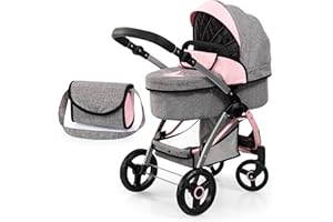 Bayer Design 17533AA Carrozzina per bambole City Max con borsa, altezza regolabile, ruote anteriori piroettanti, trasformabile in passeggino, cestino integrado