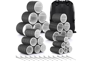 ‎QINZAVE Qinzave 37 Stücke Lockenwickler Locken mit Aufbewahrungstasche, Schwarz Große Lockenwickler mit 4 Größen 60mm 48mm 36mm 25mm, Jumbo Hair Rollers mit Klammern, Lockenwickler für Lange Medoum Kurz Haare