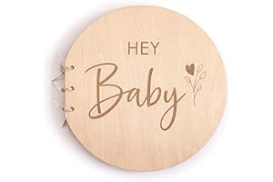 MIKITO Libro de Visitas para Fiesta de Bebé con Tapa de Madera, Álbum de Recuerdos para Baby Shower, Regalos para una Fiesta de Bebé, Libro de Visitas y de Madera como Regalo de Baby Shower