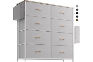 PURFINO Cassettiera in Tessuto - Cassettiere Stoffa con 8 Grandi Cassetti, Etichette, Tasca Laterale e Gancio per Soggiorno, Corridoio, Camera da Letto